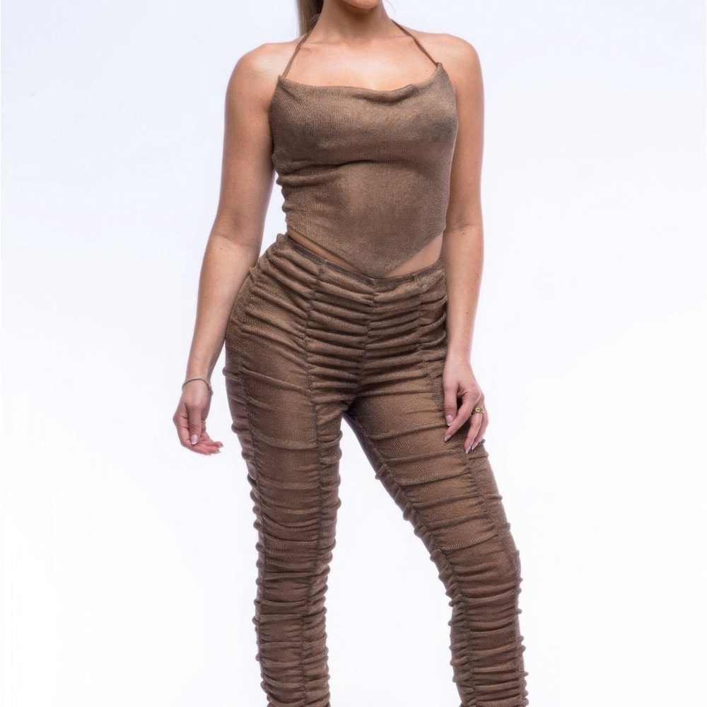 Halter Top Ruched Pants Set